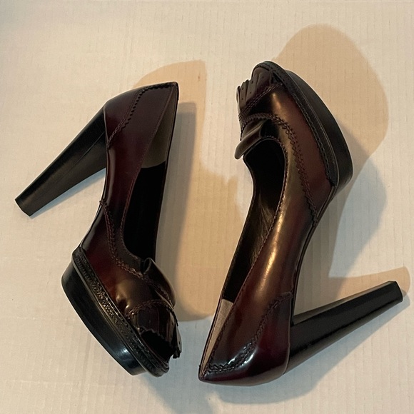 Max Studio Fury Burgundy Leather Heel Peep Toe Pumps Shoes Size 9 - Picture 6 of 9